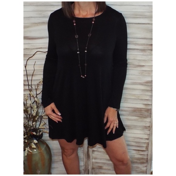 🍁Tunic Dress Round Neck Dolman Sleeve Black 1018 - Picture 5 of 8